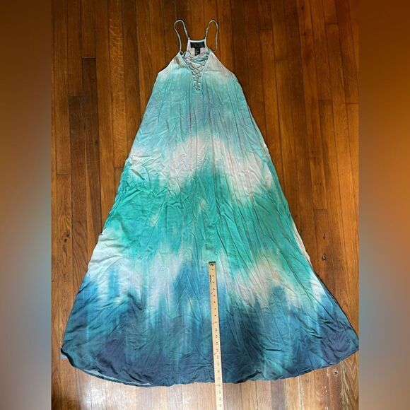 H&M blue and white tie dye MAXI DRESS spaghetti straps size 4 - Picture 3 of 8